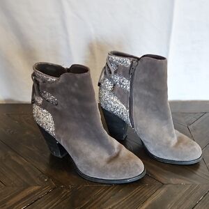 Gianni Bini Gray Suede Ankle Boots with Glitter Accents
